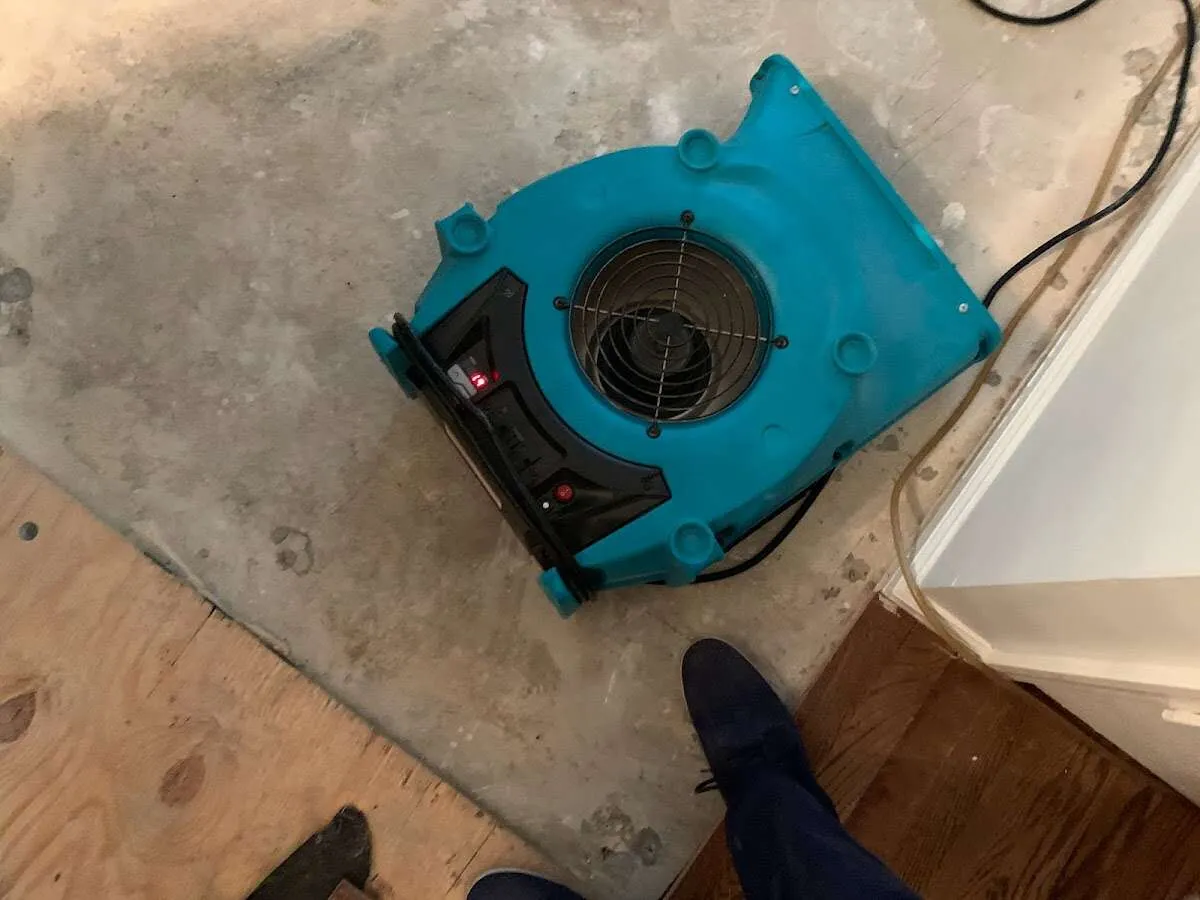 Air mover drying subfloor during Leak Detection & Repair in Putnam